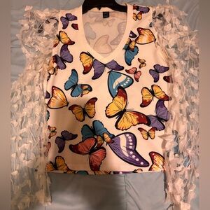 3D Colorful Butterfly Print Top